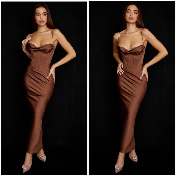 House of CB “Charmaine” Midaxi Chocolate Gown XS NWT - Picture 2 of 16